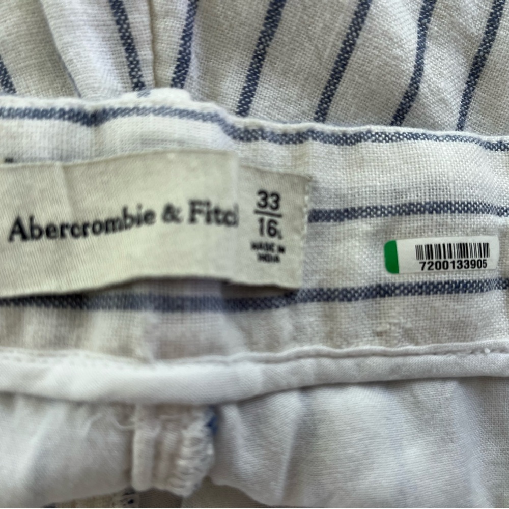 Abercrombie& Fitch Linen Blend Tailored Straight Pant LONG White Stripes 16/33L - Picture 3 of 12